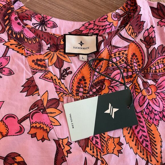 Tuckernuck Pink Ornate Chintz Boho Dress‎ Size L Long Sleeve Tiered Floral NWT - Picture 7 of 11